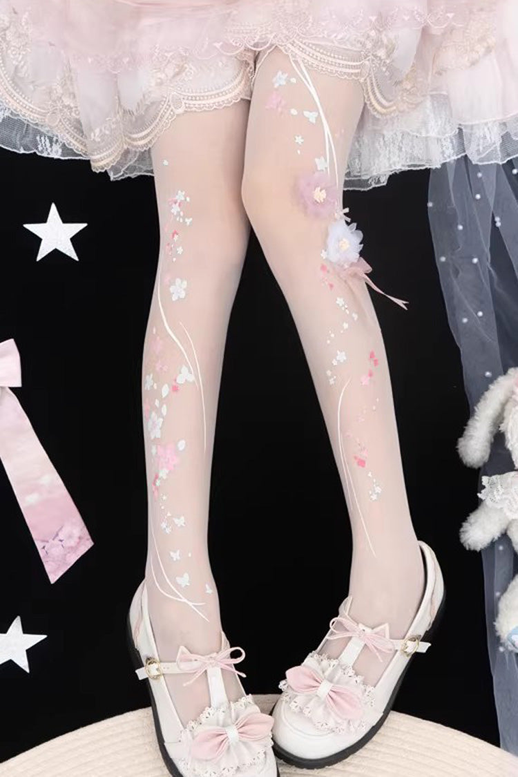 [Peach Blossom Fragrance] Printed Sweet Chinese Style Gorgeous Lolita Tights 4 Colors
