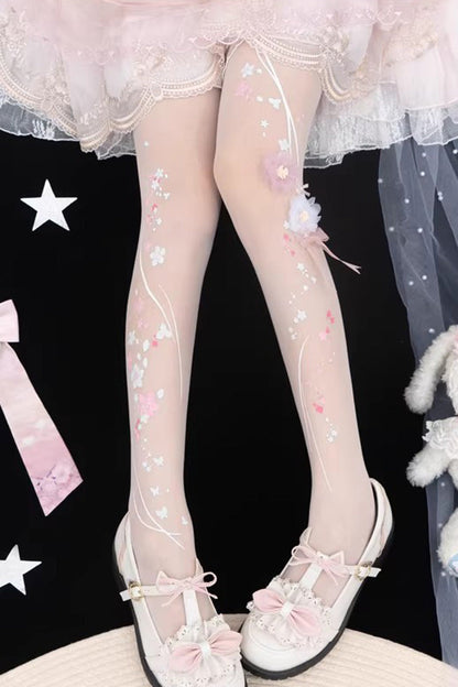 [Peach Blossom Fragrance] Printed Sweet Chinese Style Gorgeous Lolita Tights 4 Colors