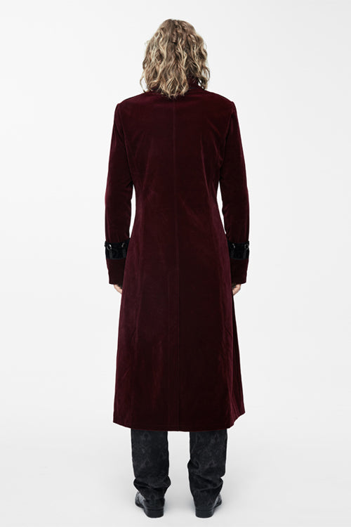 Gothic Wine Western Fashion Patchwork Plum Patterned Velveteen Mens Coat