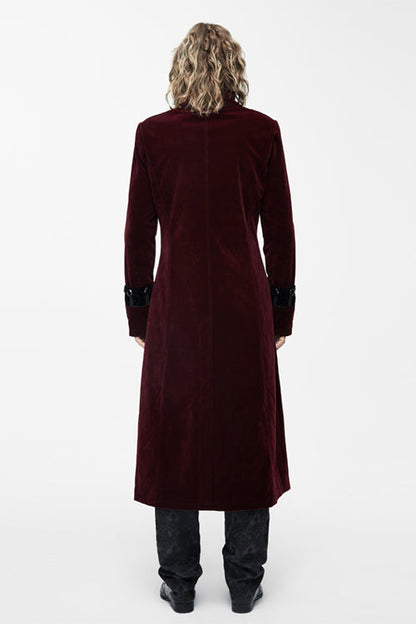 Gothic Wine Western Fashion Patchwork Plum Patterned Velveteen Mens Coat