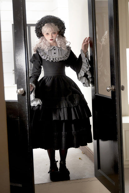 Black [Chapter of the Night] Long Hime Sleeves Ruffle Bowknot Gothic Lolita Dress