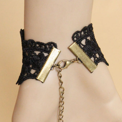 Black Retro Fashion Handmade Lace Pearl Beauty Portrait Female Gothic Lolita Ring Bracelet