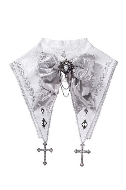 White [Silver-White Sacred Pact] Bow Asymmetric Gothic Prince Palace Ouji Lolita Shorts Coat Four-Piece Set