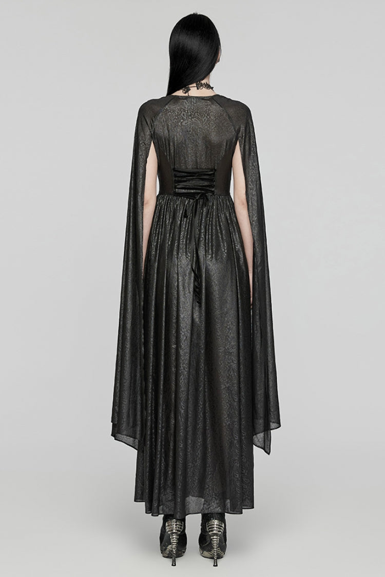 Black V Collar Lace-Up Plunging Ball Gown Women's Gothic Dress