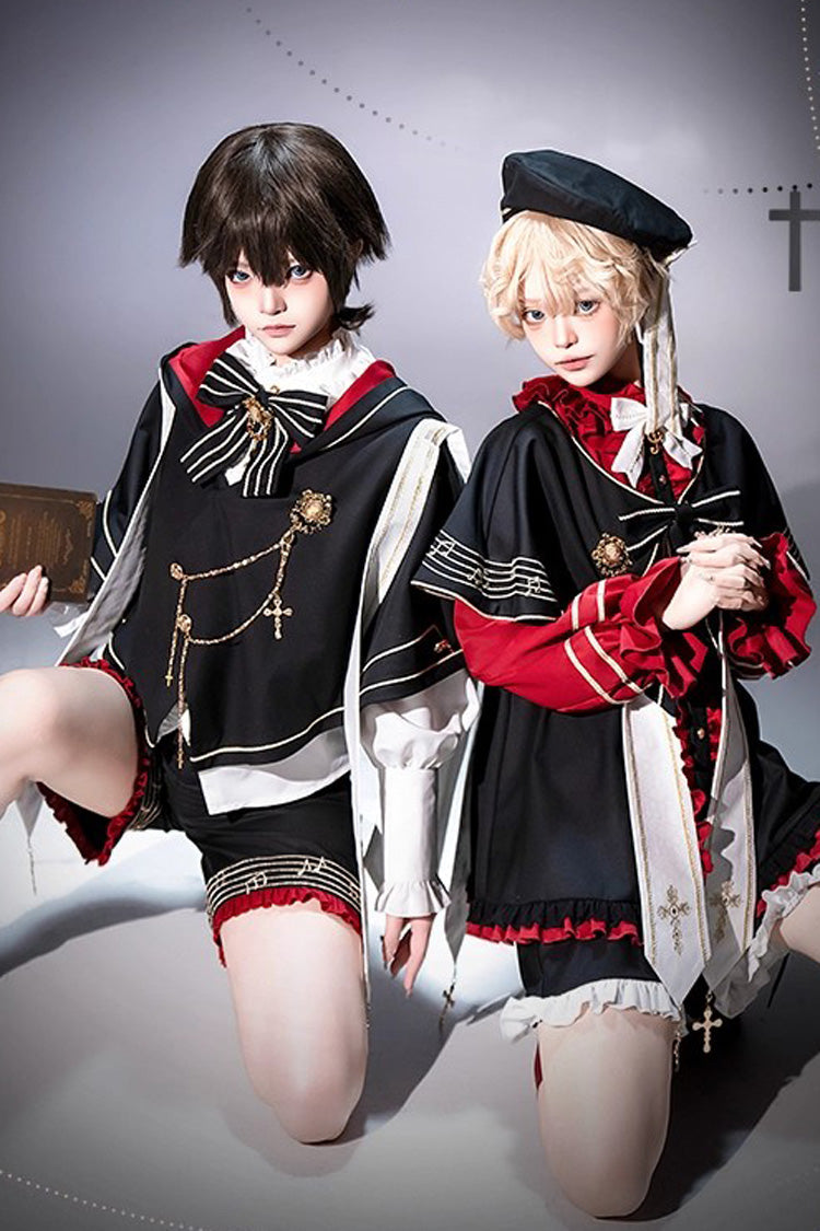 Black/Red [The Choir of The Church] Ouji Fashion Gothic Prince Lolita Set (Younger Brother Version)
