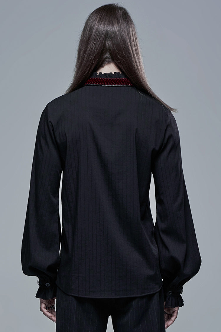 Black/Red Gothic High Collar Front Retro Metal Button Lantern Sleeve Men's Shirt
