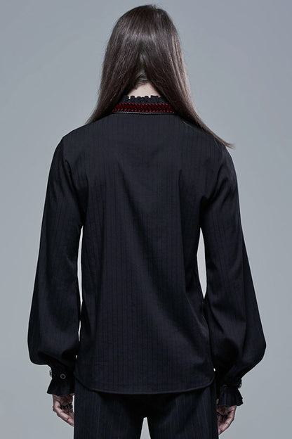 Black/Red Gothic High Collar Front Retro Metal Button Lantern Sleeve Men's Shirt
