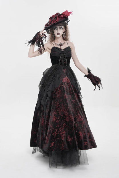 Black/Red Sleeveless Multi-Layered Hanayome Lace Lace-Up Women's Gothic  Wedding Dress Printed Tassels Lace-up Slip Dress