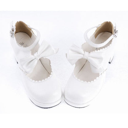 White PU Round Toe Ankle Straps Bow Decoration Platform Sweet Lolita Shoes