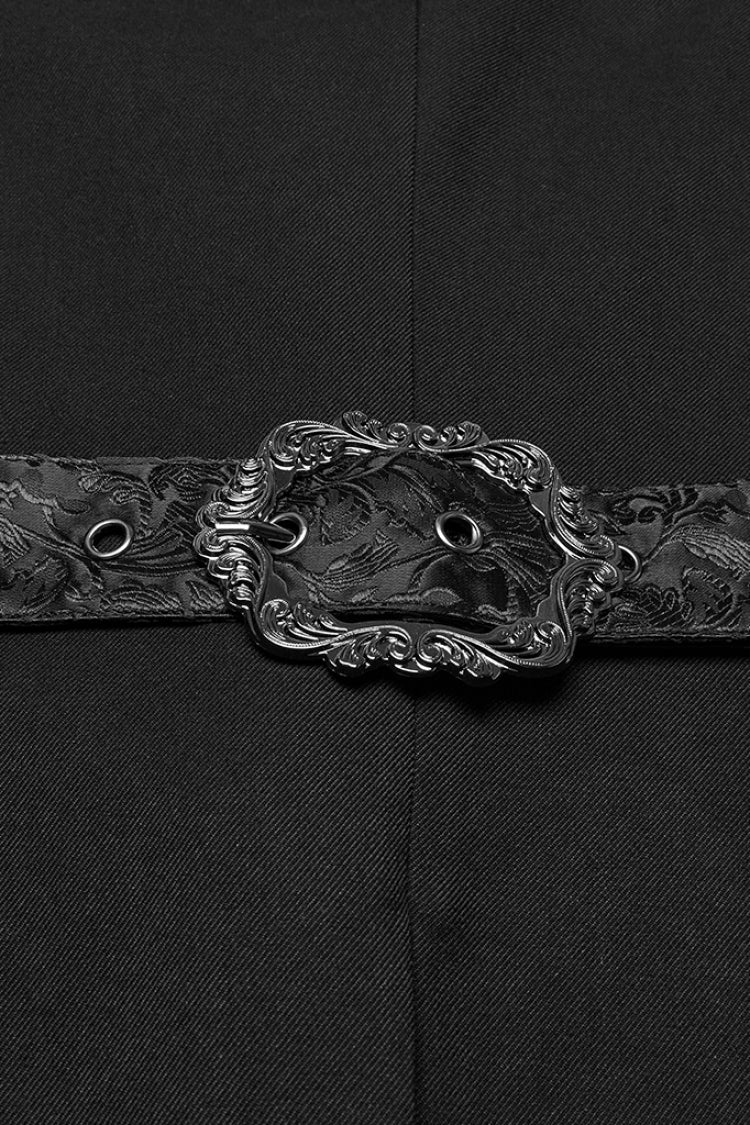 Black Stand Collar Long Sleeves Jacquard Stitching Swallow-tailed Men's Gothic Coat
