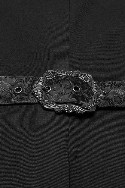Black Stand Collar Long Sleeves Jacquard Stitching Swallow-tailed Men's Gothic Coat