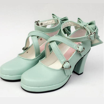 Green Cross Bandage Bowknot High Heel Lolita Shoes