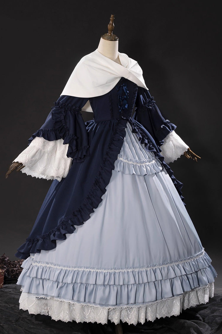 Blue [Loli Detective] Triple-Layered Ruffle Cardigan Bowknot Gothic Lolita Victorian Dress Set