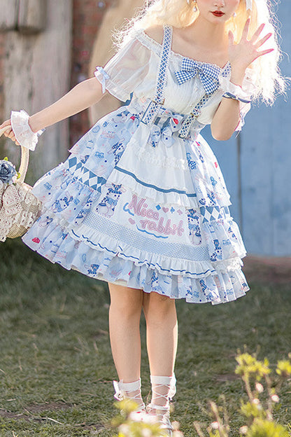 Blue Alice Rabbit Print Multi Layer Design Sweet Lolita JSK Dress