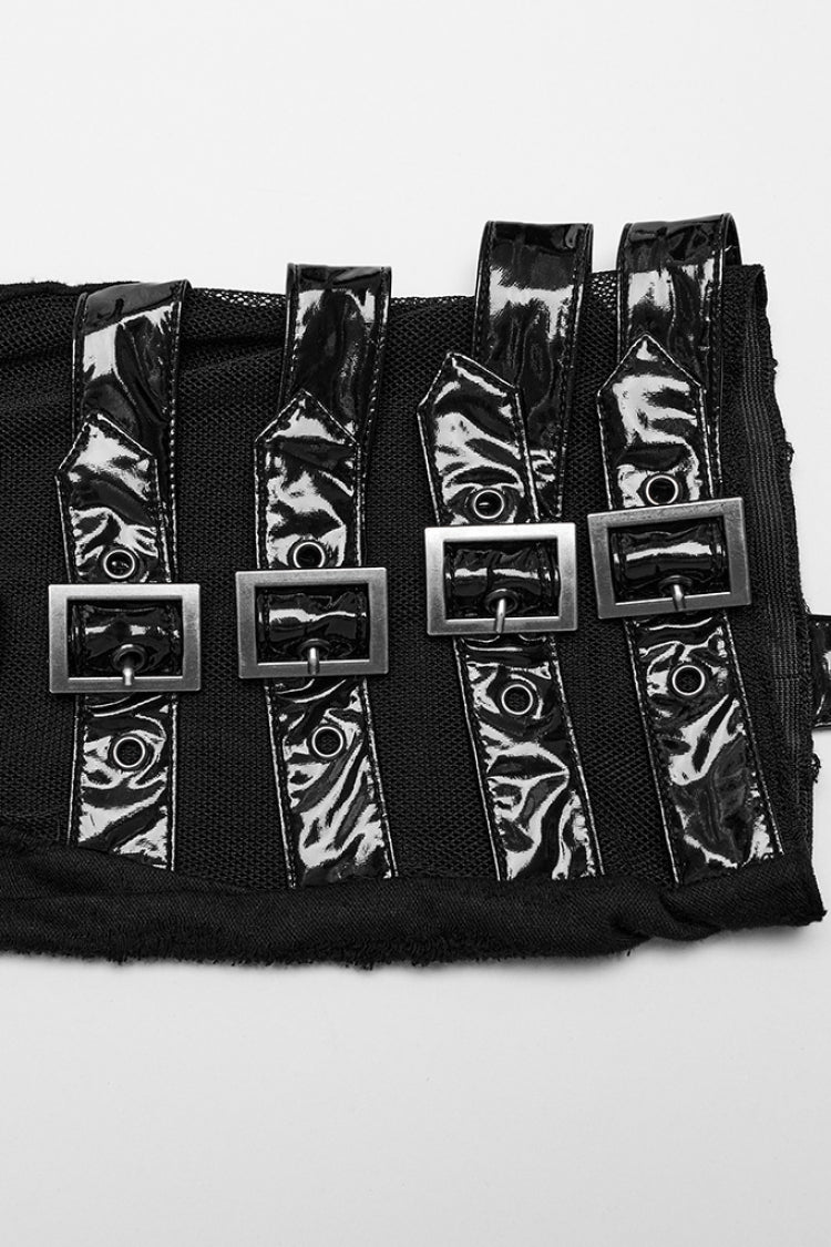 Black Stitching Irregular Mesh Buckle Women's Punk Leg Warmer with Garter