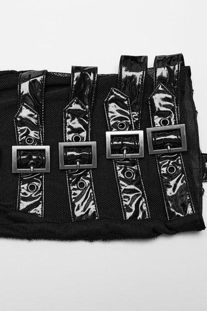 Black Stitching Irregular Mesh Buckle Women's Punk Leg Warmer with Garter