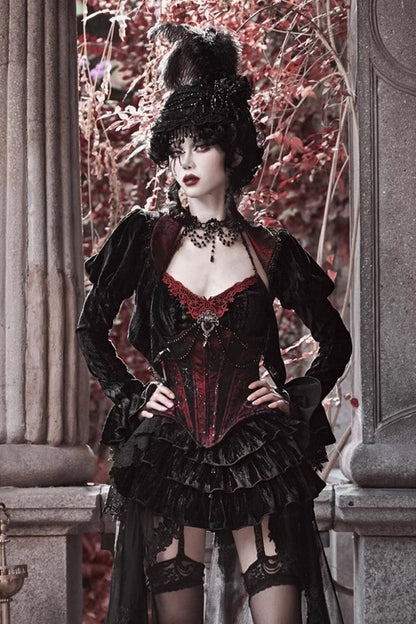 Black/Red Duchess Rococo Fishbone Girdle Multi-layer Ruffle Gothic Lolita Skirt