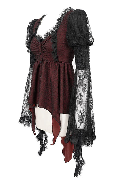 Black With Red Lace Trumpet Sleeves Womens Gothic Lolita Blouse