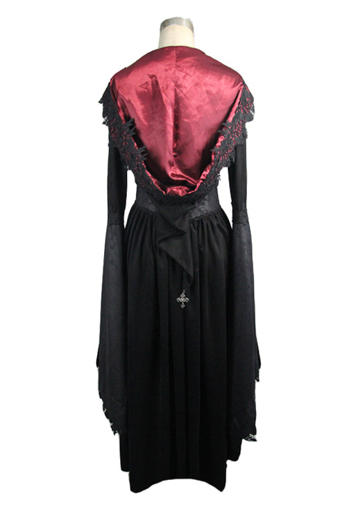 Gothic Black Pointed Hat Velveteen Floral Tunic Womens Coats