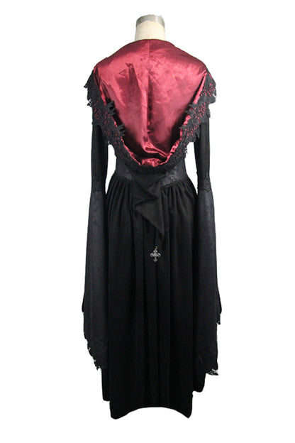 Gothic Black Pointed Hat Velveteen Floral Tunic Womens Coats