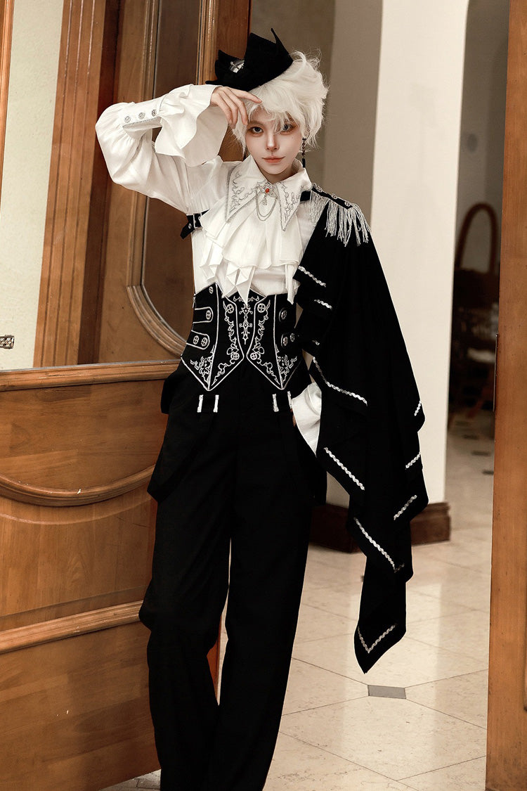Black/White Embroidery Asymmetric Gothic Prince Handsome Ouji Lolita Set