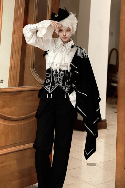 Black/White Embroidery Asymmetric Gothic Prince Handsome Ouji Lolita Set