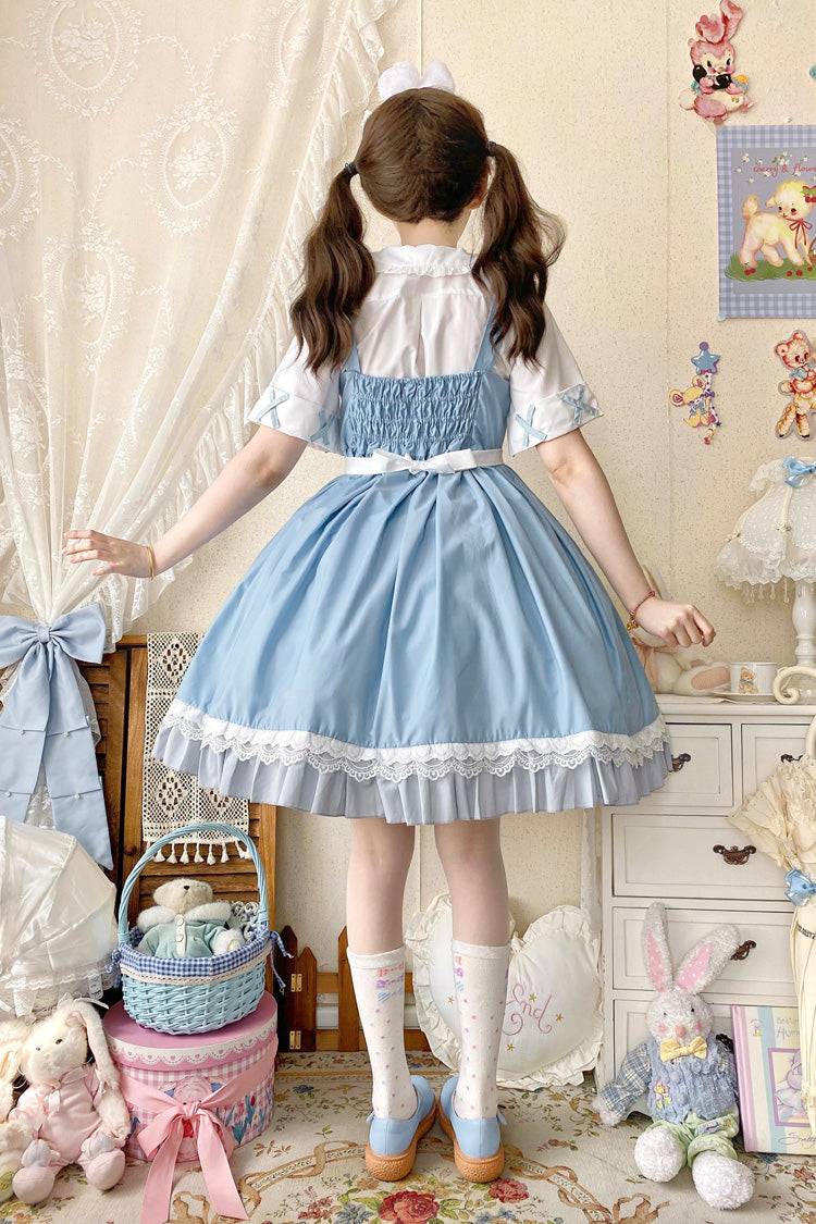 Blue [Picnic Rabbit] Ruffle Bowknot Lace Daily Sweet Lolita Jsk Dress Set