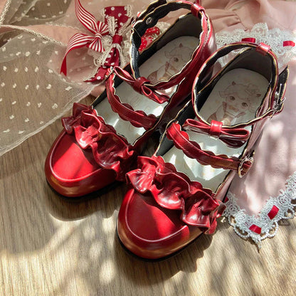 Sweet Ruffle Bowknot Japanese Lolita Shoes 15 Colors