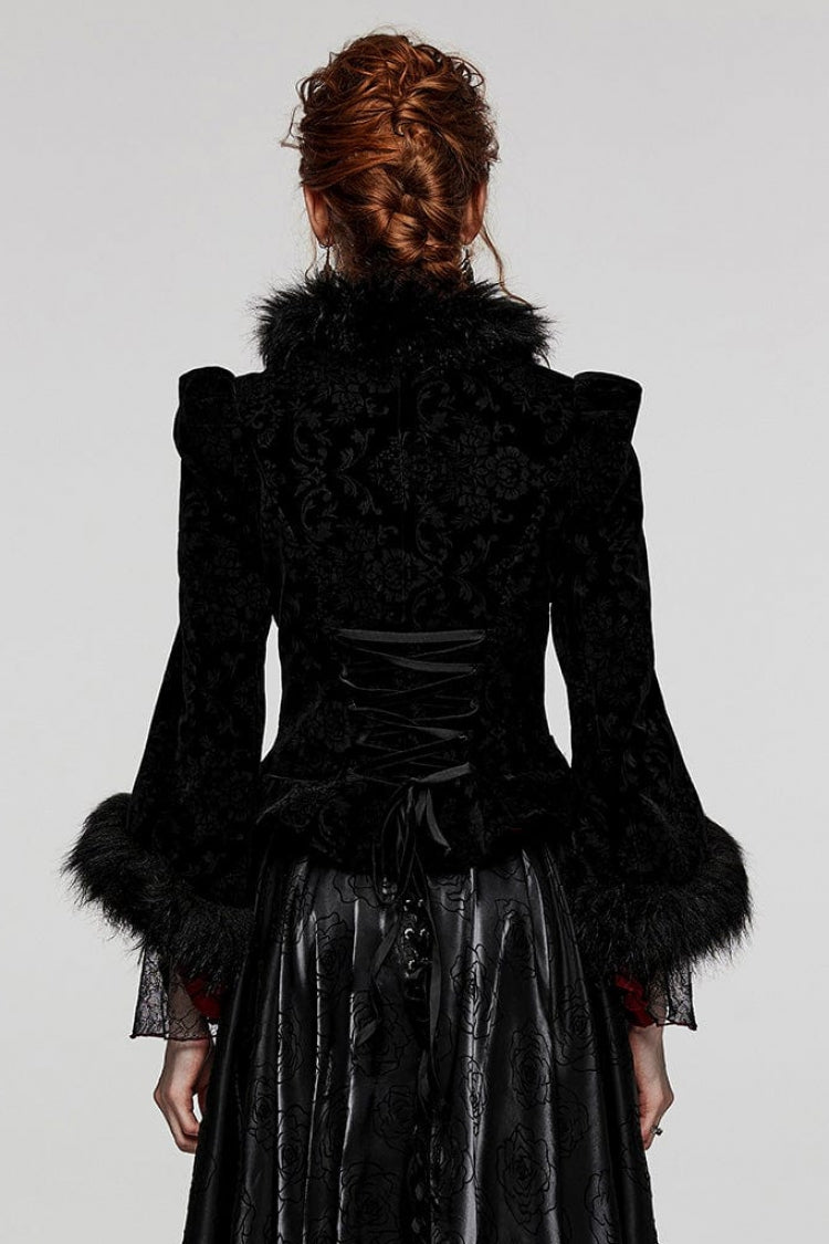 Women's V Collar Long Sleeves Faux Fur Stitching Gothic Coat 4 Colors