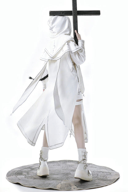 White Bionic Dimension Futuristic Mechanical Style Print Ouji Fashion Lolita Set (Including Top, Cape & Shorts)