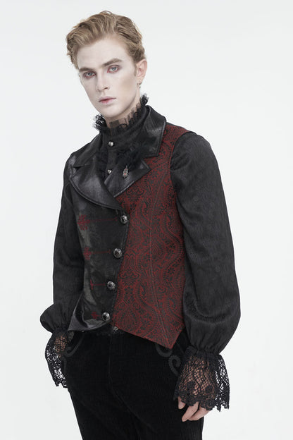 Black/Red Embossed Feather Men's Gothic Waistcoat