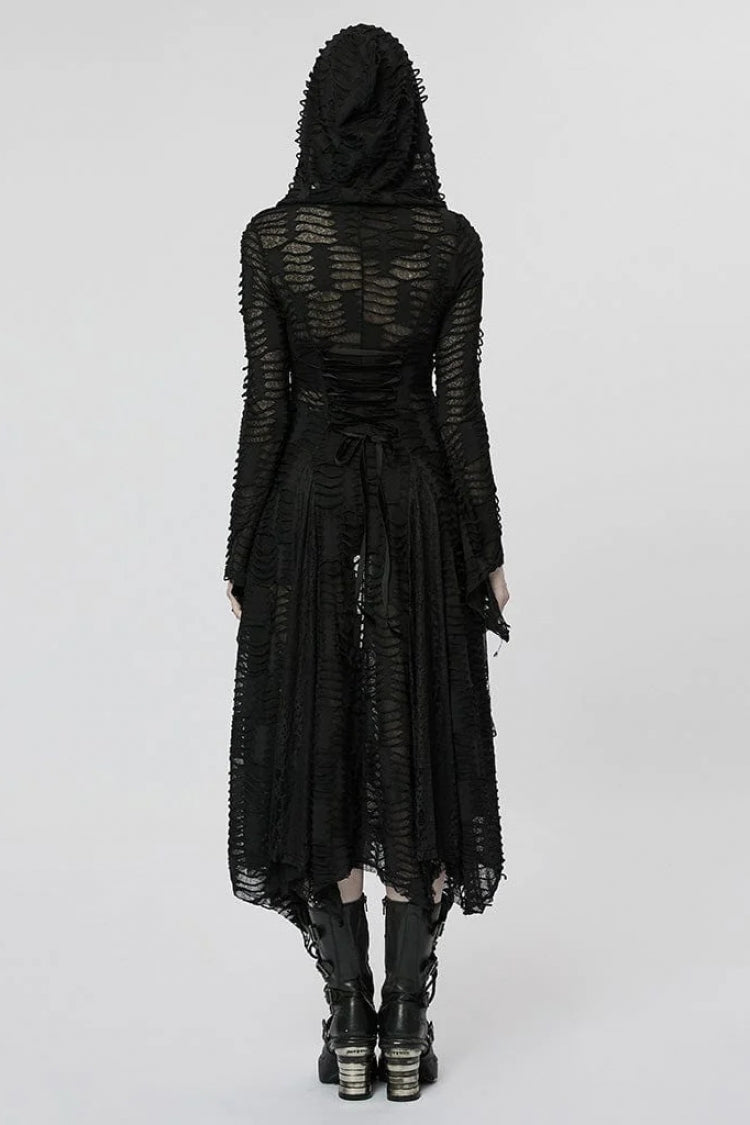Lace Mesh Irregular Hem Hooded Womens Gothic Coat 2 Colors