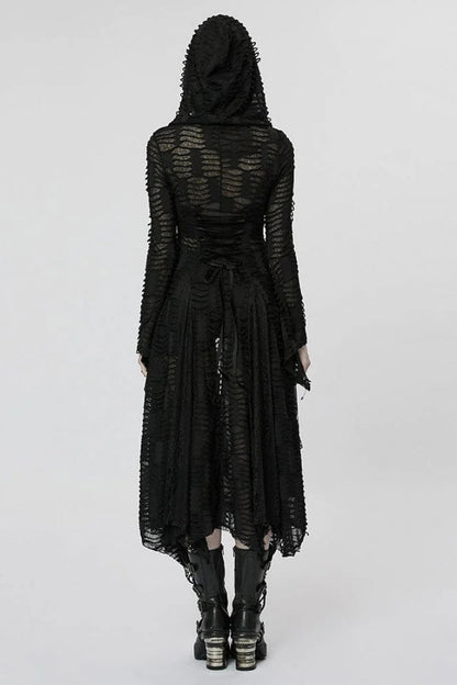 Lace Mesh Irregular Hem Hooded Womens Gothic Coat 2 Colors