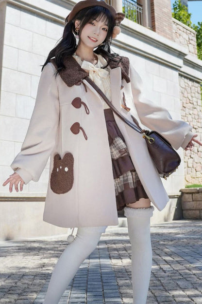 Ivory Lapel Collar Long Sleeves Horn Button Sweet Japanese College Style Lolita Coat