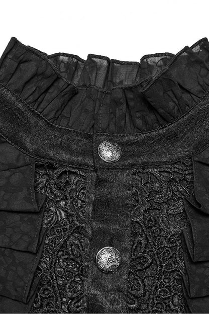 Black Stand Collar Long Puff Sleeves Jacquard Ruffle Embroidery Men's Gothic Blouse