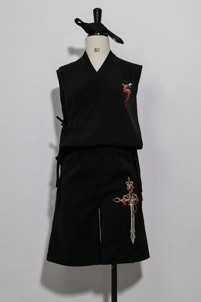 Black Vintage Night Command Rose Thorns Embroidery Ouji Lolita Shorts
