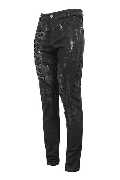 Black Punk Mecha Hand Painted Slim Mens Pants
