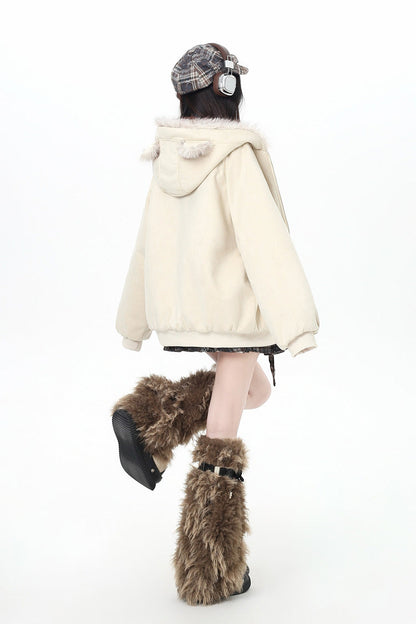 [First Generation Cute] Long Sleeves Print Cat Ear Hooded Zipper Sweet Lolita Coat 2 Colors