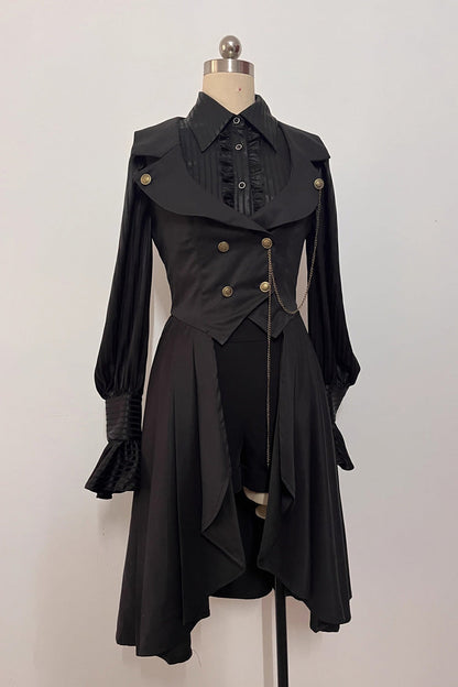 Black [Moonstone] Sleeveless Ruffle Ouji Gothic Prince Lolita Long Vest