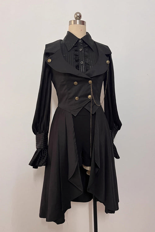 Black [Moonstone] Sleeveless Ruffle Ouji Gothic Prince Lolita Long Vest