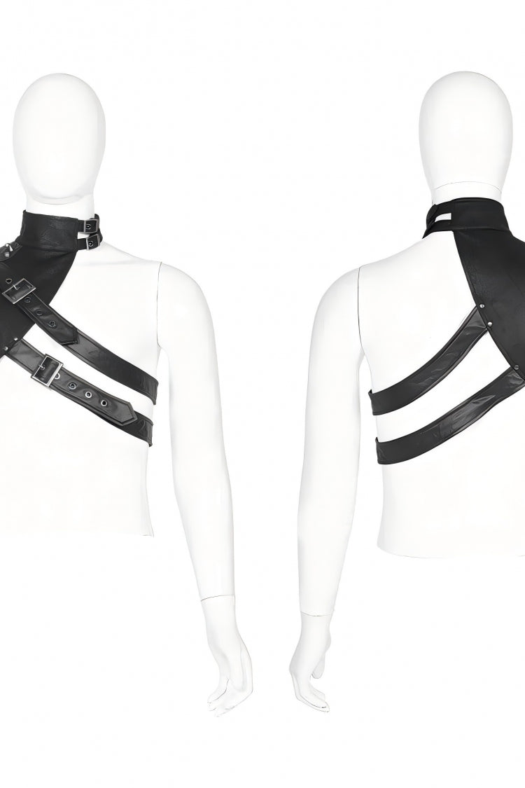 Black Stand Collar Sleeveless Irregular Asymmetric Studded Chain-Decorated Men's Gothic Handsome Cool Shoulder Harnesses