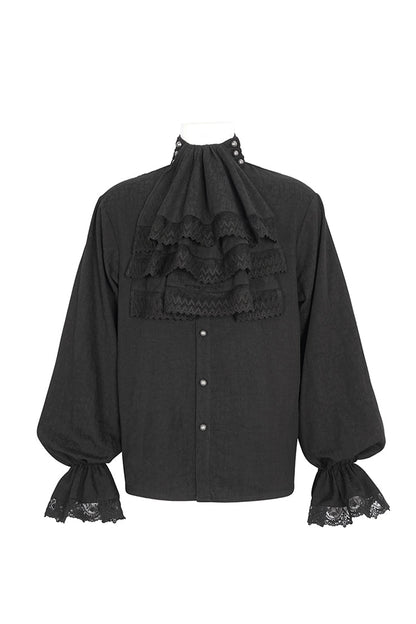 Black Puff Sleeved Stand Collar Men's Gothic Shirt With Necktie