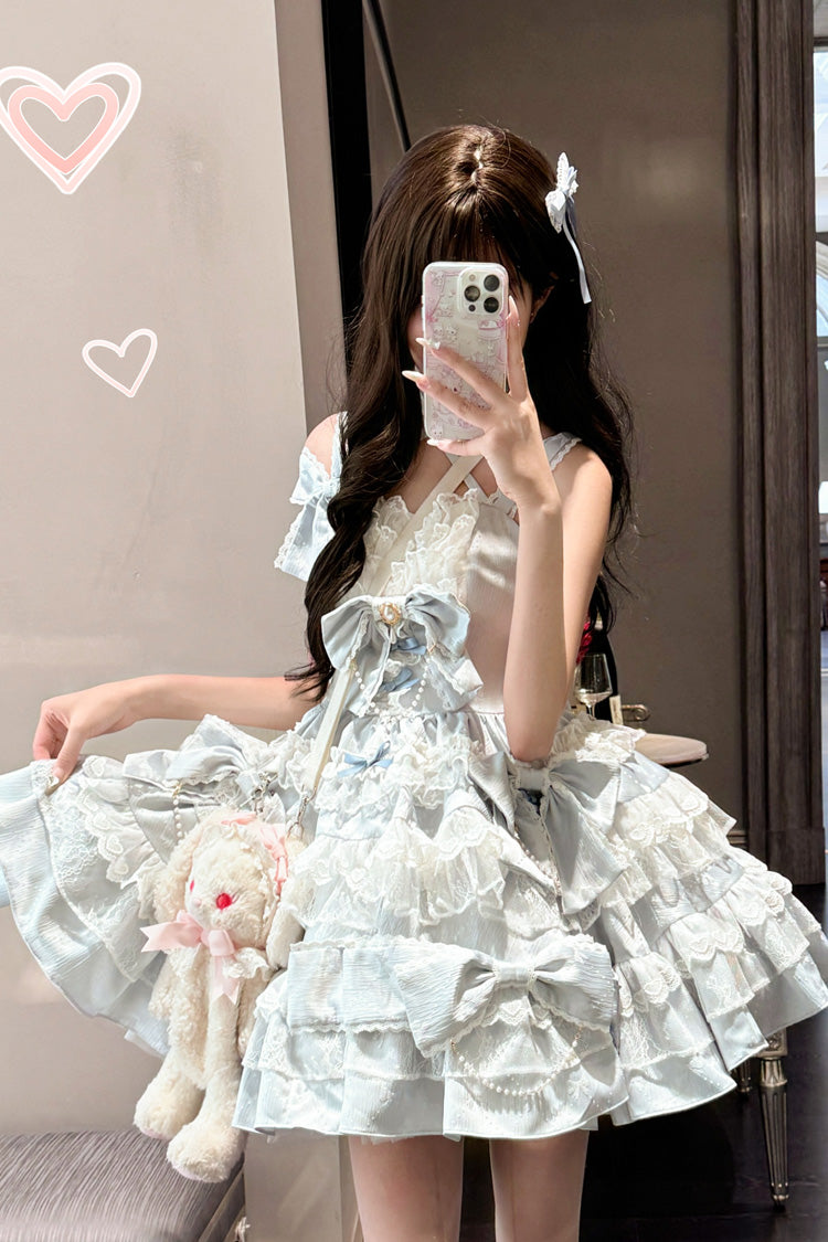 Blue [Sweetheart Doll] Multi-Layered Ruffle Bowknot Lace Sweet Princess Gorgeous Lolita Jsk Dress