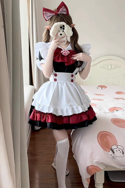 Black/Red/White [Vampire] Short Sleeves Ruffle Cat's Paw Bowknot Gothic Plus Size Lolita Dress Full Set