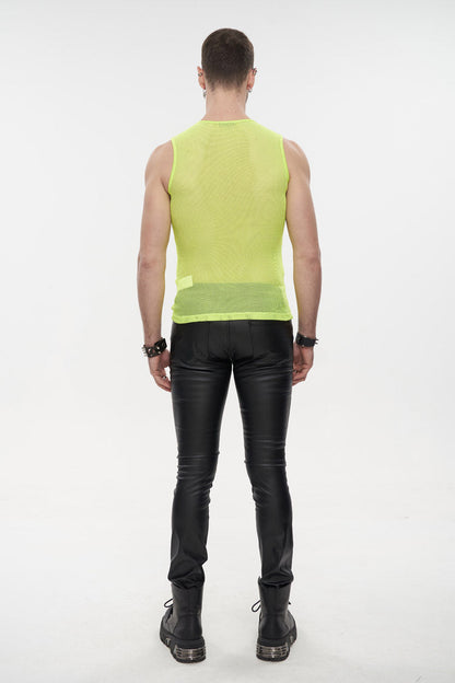 Yellow Elasticity Perspective Rhombus Net Yarn Sleeveless Men's Gothic T-Shirt