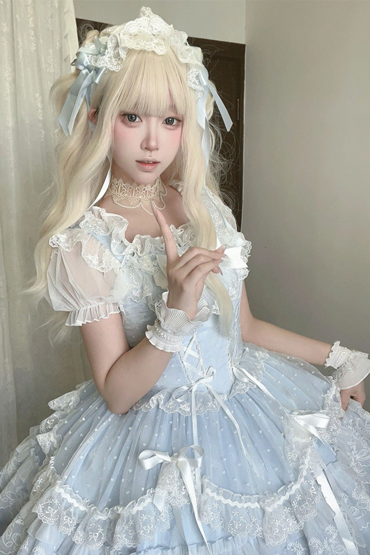 Blue [Candy House] Sleeveless Ruffle Bowknot Lace Lace-Up Sweet Lolita Jsk Dress