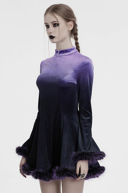 Black/Purple Long Sleeves Gradient Women's Gothic Dress