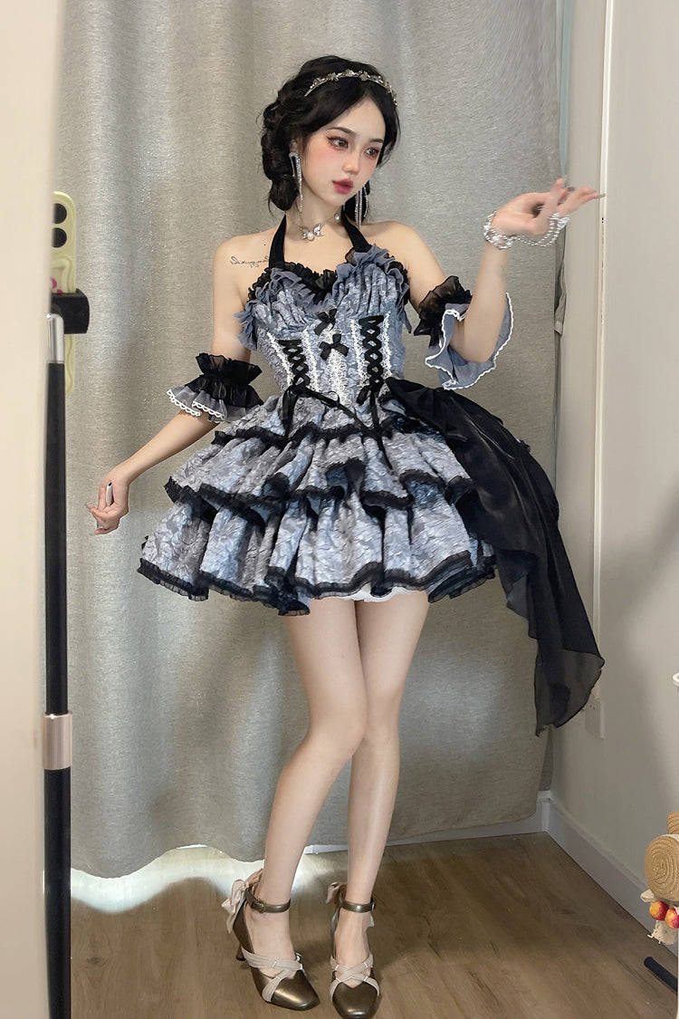 Black/Blue Medea Kiss Gothic Lolita JSK Tiered Dress