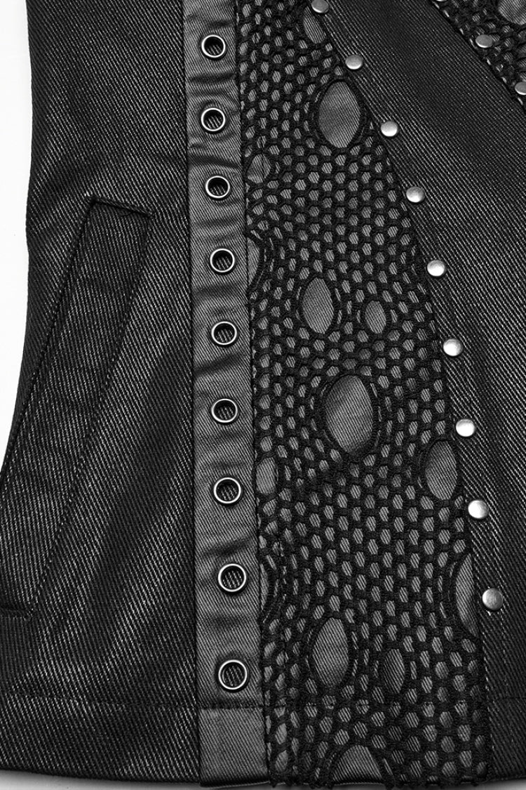 Black Stand Collar Stitching Mesh Men's Punk Vest