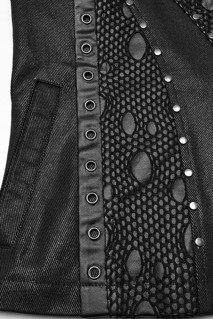 Black Stand Collar Stitching Mesh Men's Punk Vest